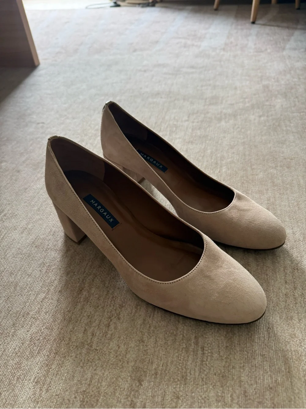Margaux Nude Suede Block Heel Pumps